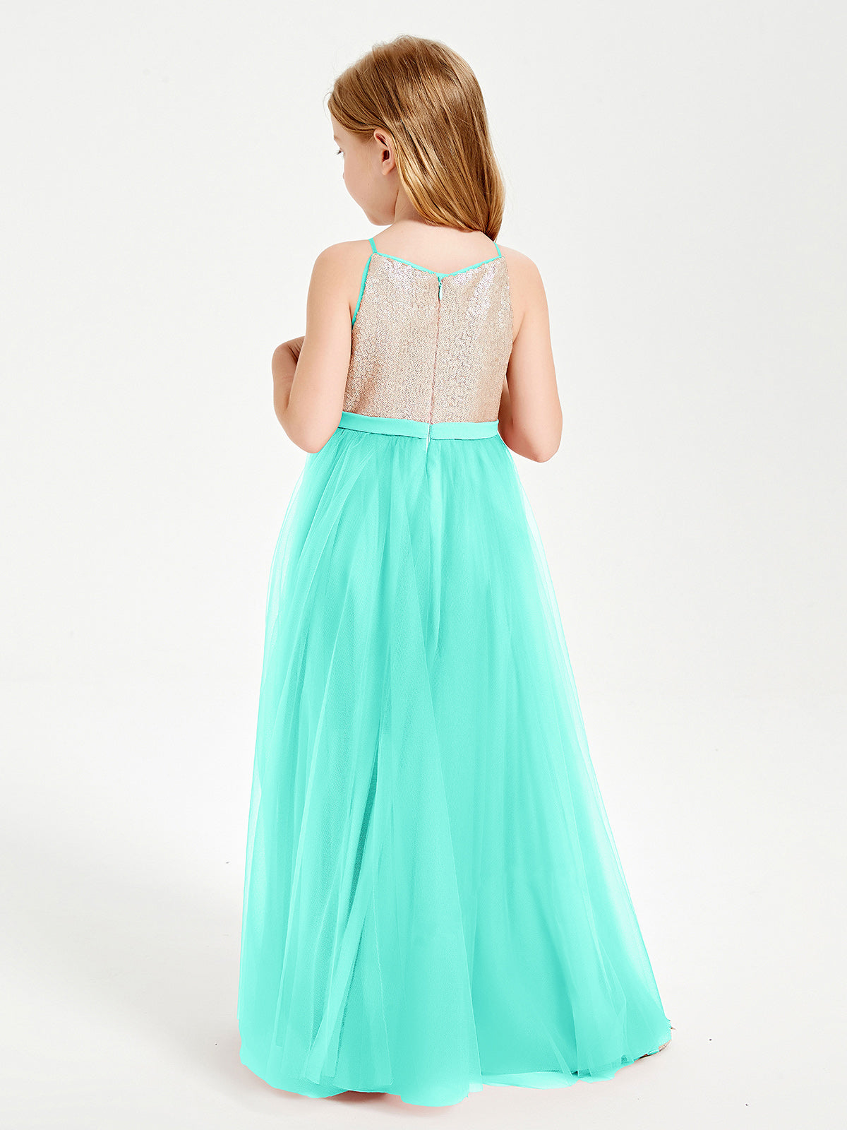 Sequined Top Long Tulle Junior Bridesmaid Gown Spa